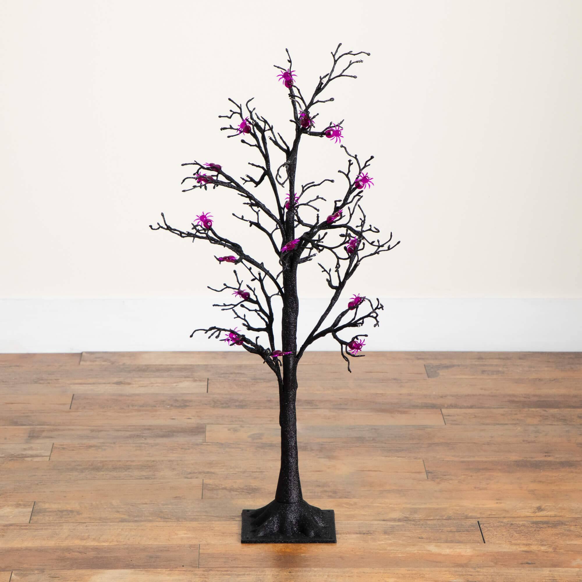 3ft. Pre-Lit Artificial Halloween Spider Twig Tree with 36 Purple LED Lights